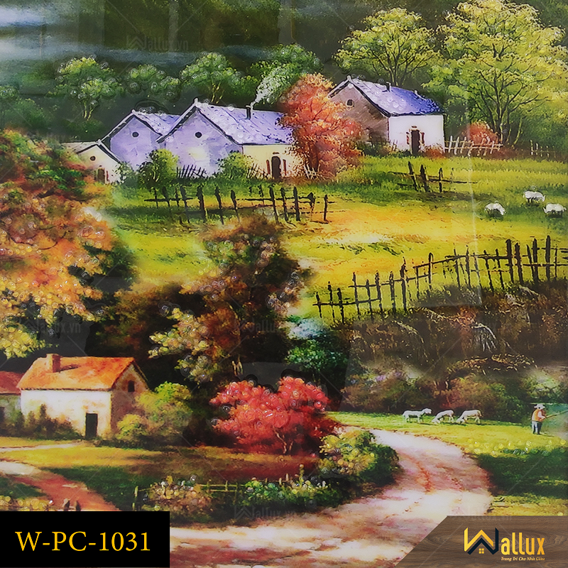 Tranh treo tường pha lê tráng gương phong cảnh làng quê W-PC-1031