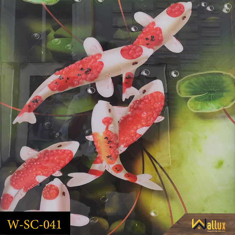Tranh treo tường pha lê tráng gương cá chép hoa sen W-SC-041
