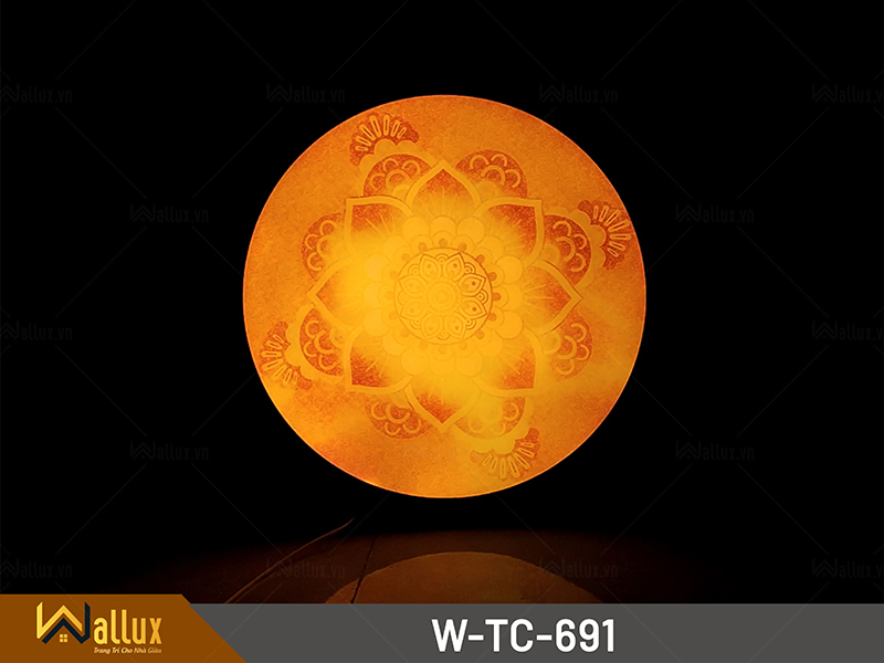 Tranh trúc chỉ hoa sen đối xứng 2 bên và tranh tròn Mandala ở giữa W-TC-681 691
