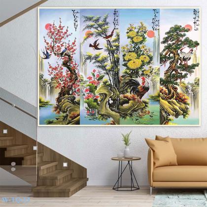 Đón  tài lộc vào nhà với bộ tranh tứ quý treo tường