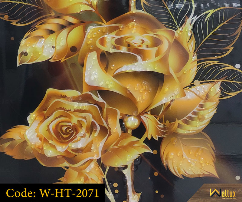 Tranh treo tường pha lê tráng gương hoa hồng dát vàng W-HT-2071