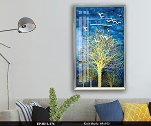 tranh pha lê chim về tổ ấm