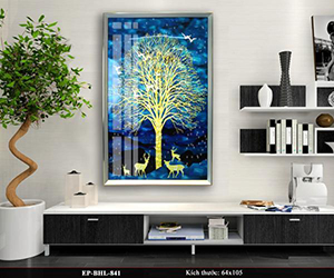 tranh pha lê hươu quây quần