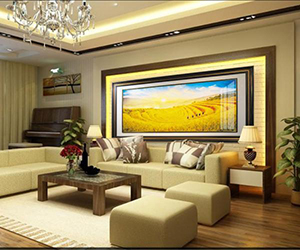 tranh pha lê khổ to cánh đồng lúa vàng