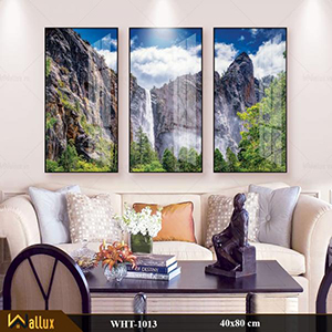 Bộ tranh treo tường pha lê tráng gương thác đổ ngang mây