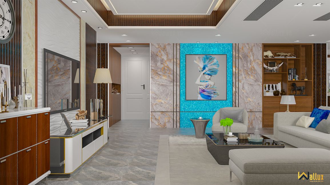 phòng mẫu tấm ốp tường tráng gương Wallux